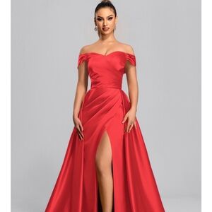 Stunning Scarlet Off-Shoulder Prom Dress